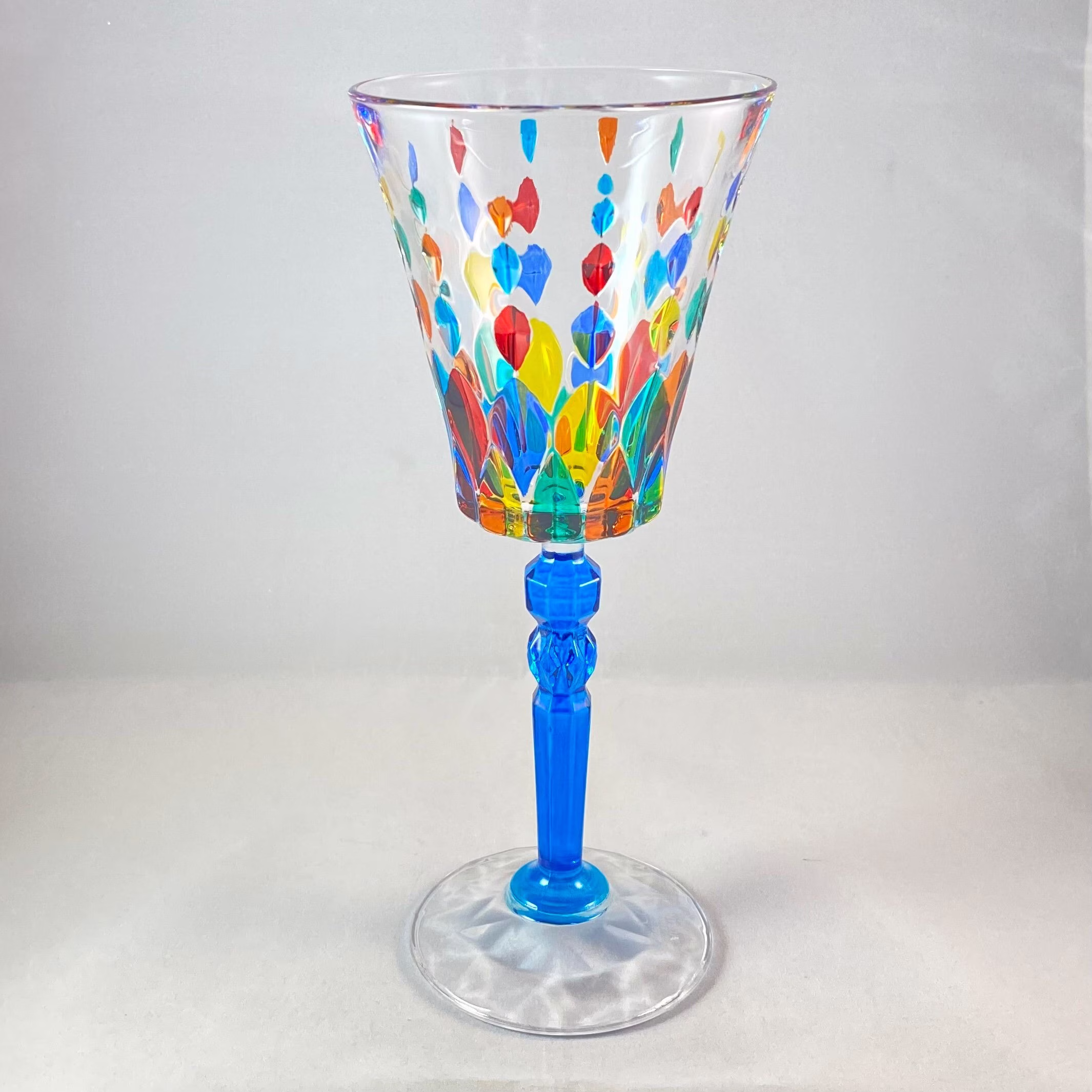 Aqua Blue Stem Marilyn Venetian Glass Wine - Handmade in Italy, Colorful Murano