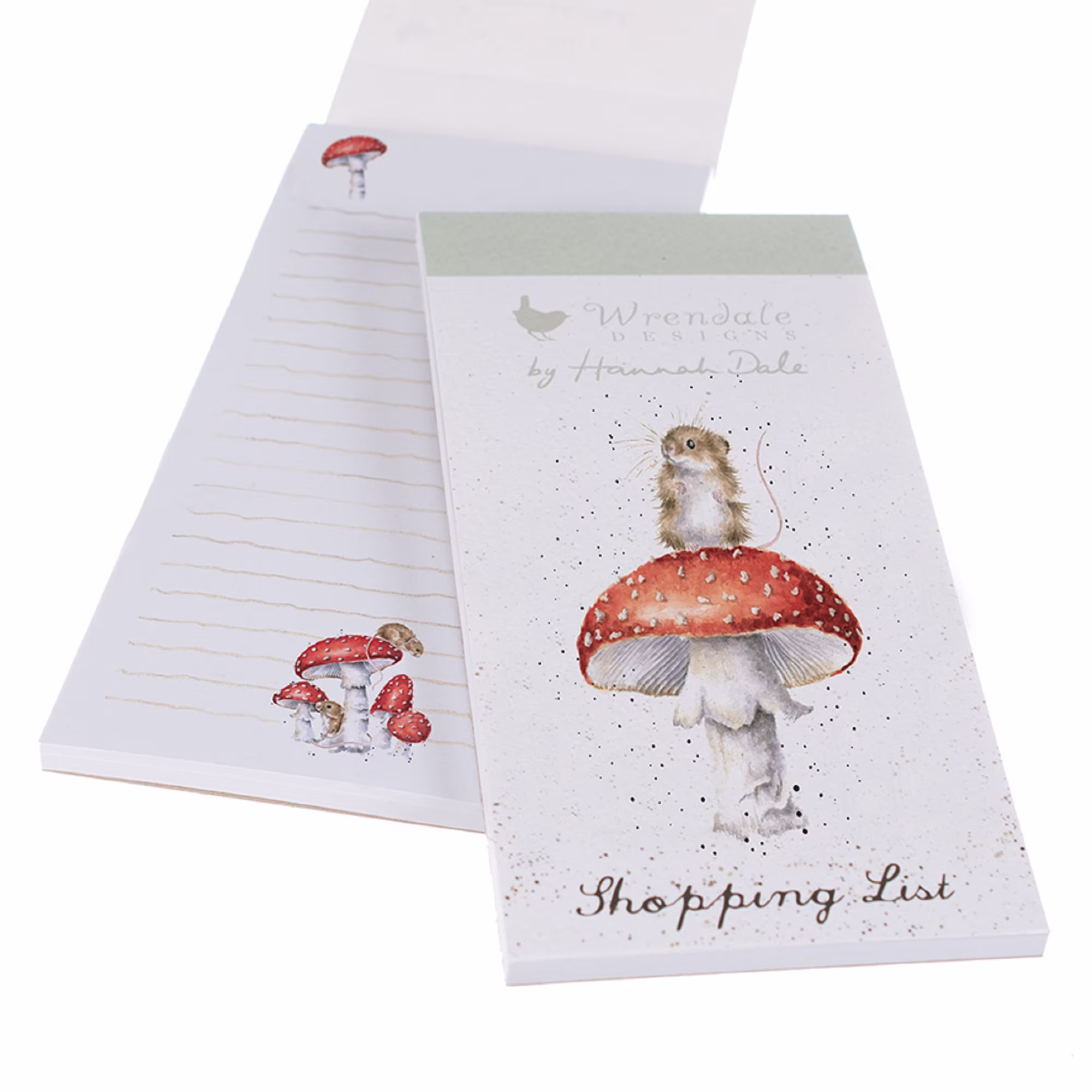 Wrendale Design Illustrated Fun-Gi Toadstall & Mouse Magnetic Shopping List Pad 21x10cm