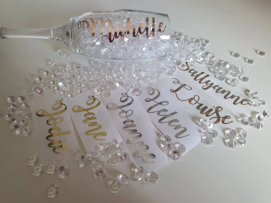 Wine Glass Stickers, Wedding, Personalised Gift, Hen Party, Decal Sticker, Rose Gold, Silver, Custom Made