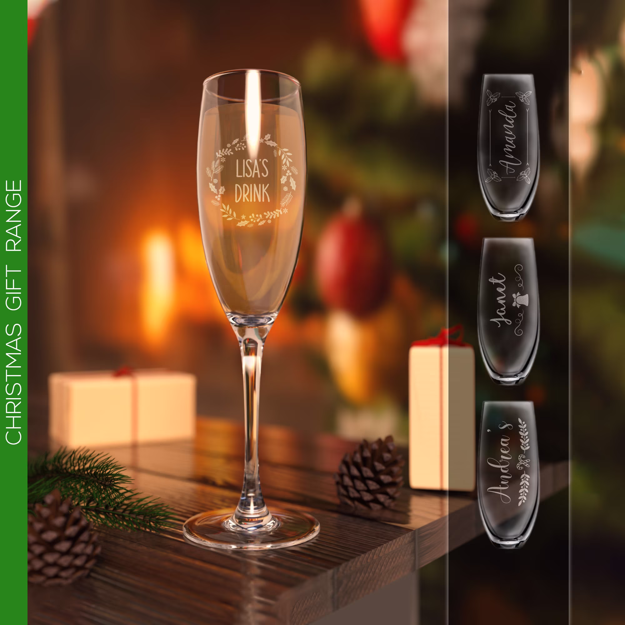 Personalised Champagne Glass Prosecco Flute Engraved Christmas Festive Gift Idea For Her At Xmas