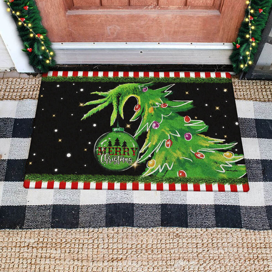 Merry Christmas Grinchmas Doormat, Funny The Grinch Decor, Cute Face, Mat