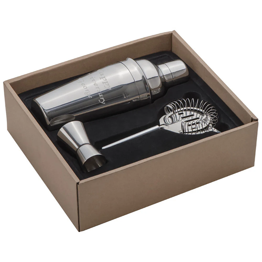 Personalised Stainless Steel Cocktail Shaker/Mixer Gift Set - Engraved With Your Custom Text