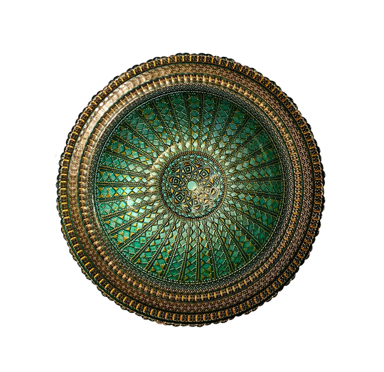 Glass Green Gold Decorative Pedestal Bowl 14"x7