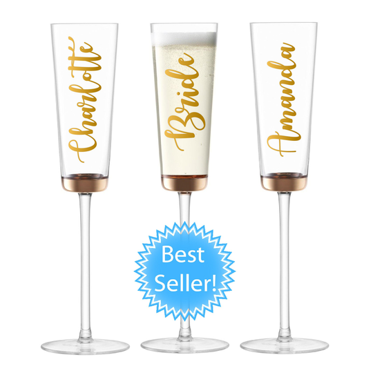 Champagne Flute Decals For Your Wedding Day. Personalised Bridesmaid Stickers. Personalized Bride Groom Glass Transfers. Diy Favours
