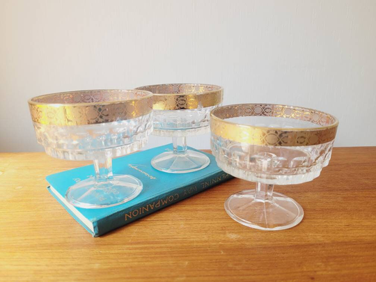 Three Vintage Glass Champagne/Sundae Glasses Art Deco Style