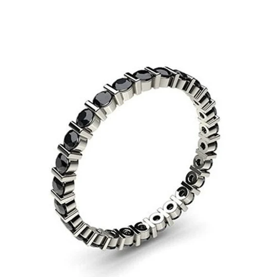 Black Diamond Ring, Full Eternity Band, Bar Set Wedding Band Ring in 14K Solid Gold, Silver