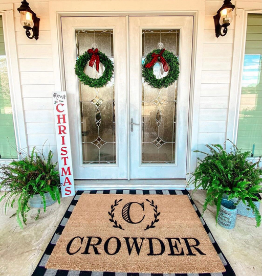 Personalized Name Crest, Vintage Monogram Initial Coir Door Mat, Welcome Engagement Wedding Gift, Realtor Client Outdoor Rug