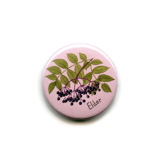 Elder Leaves Fridge Magnet, 38mm Round Button Tree Magnets, Nuts, Fruits, Elderberries