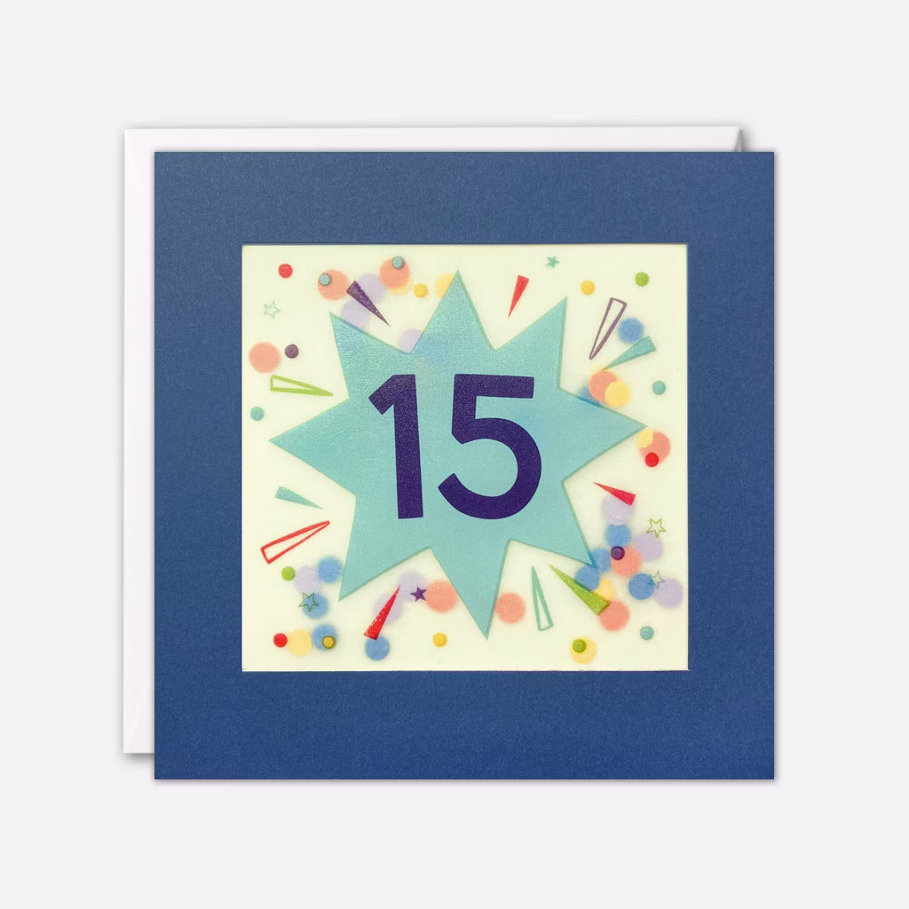 Age 15 Star Birthday Card With Paper Confetti - Shakies By James Ellis
