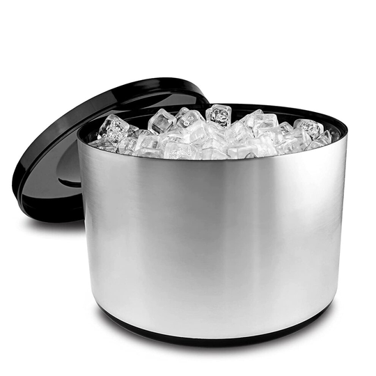 Drinkstuff 10 Litre Plastic Ice Bucket Brushed Aluminium Effect Ice Cube Bucket, Large Ice Bucket, Party Ice Bucket