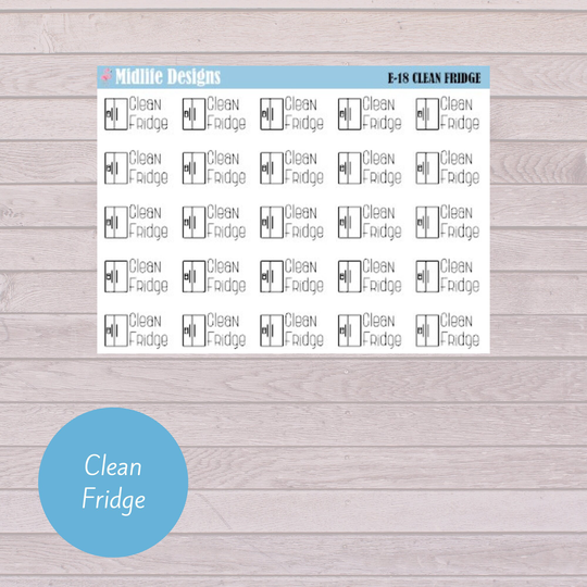 Clean Fridge Planner Stickers, Clean Refrigerator Out Reminders, Icon With Script Fridge, Cleaning
