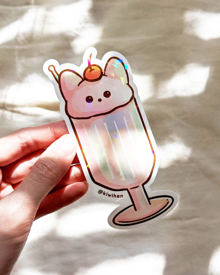 Milk Shake Corgi Sticker | Transparent Holographic, Stickers, Gifts, Cute Sticker, Water Bottle Sticker, Planner