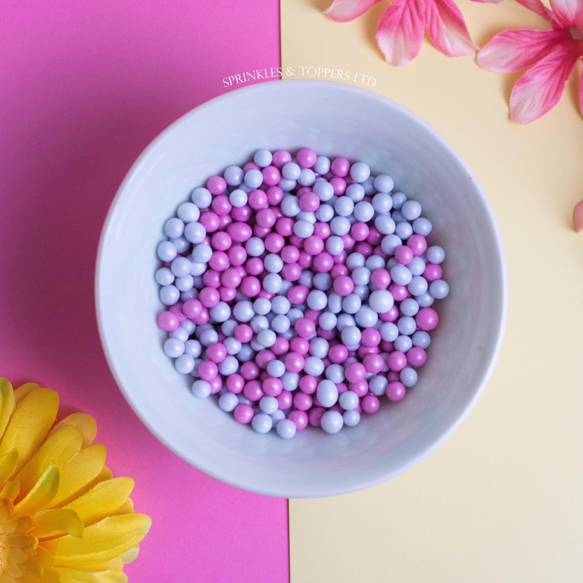 Pearlescent Pink & White Chocolate Balls | 5mm Sprinkles