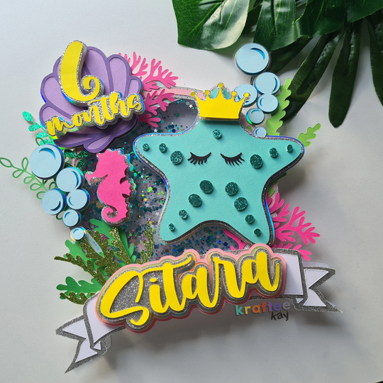 Custom Princess Starfish Cake Topper, Birthday Personalize Age & Name, Under The Sea Mermaid Topper