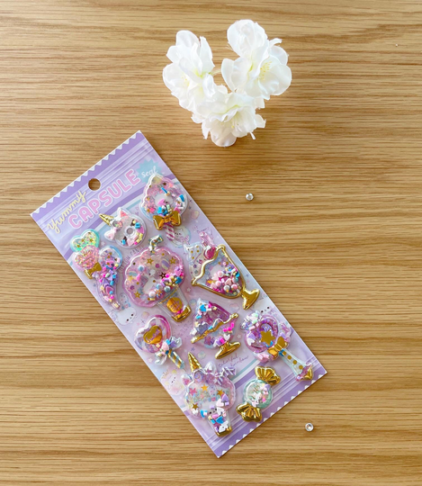 sticker - Shaky Yummy Capsule Unicorn With Confetti & Beads- 1Pc