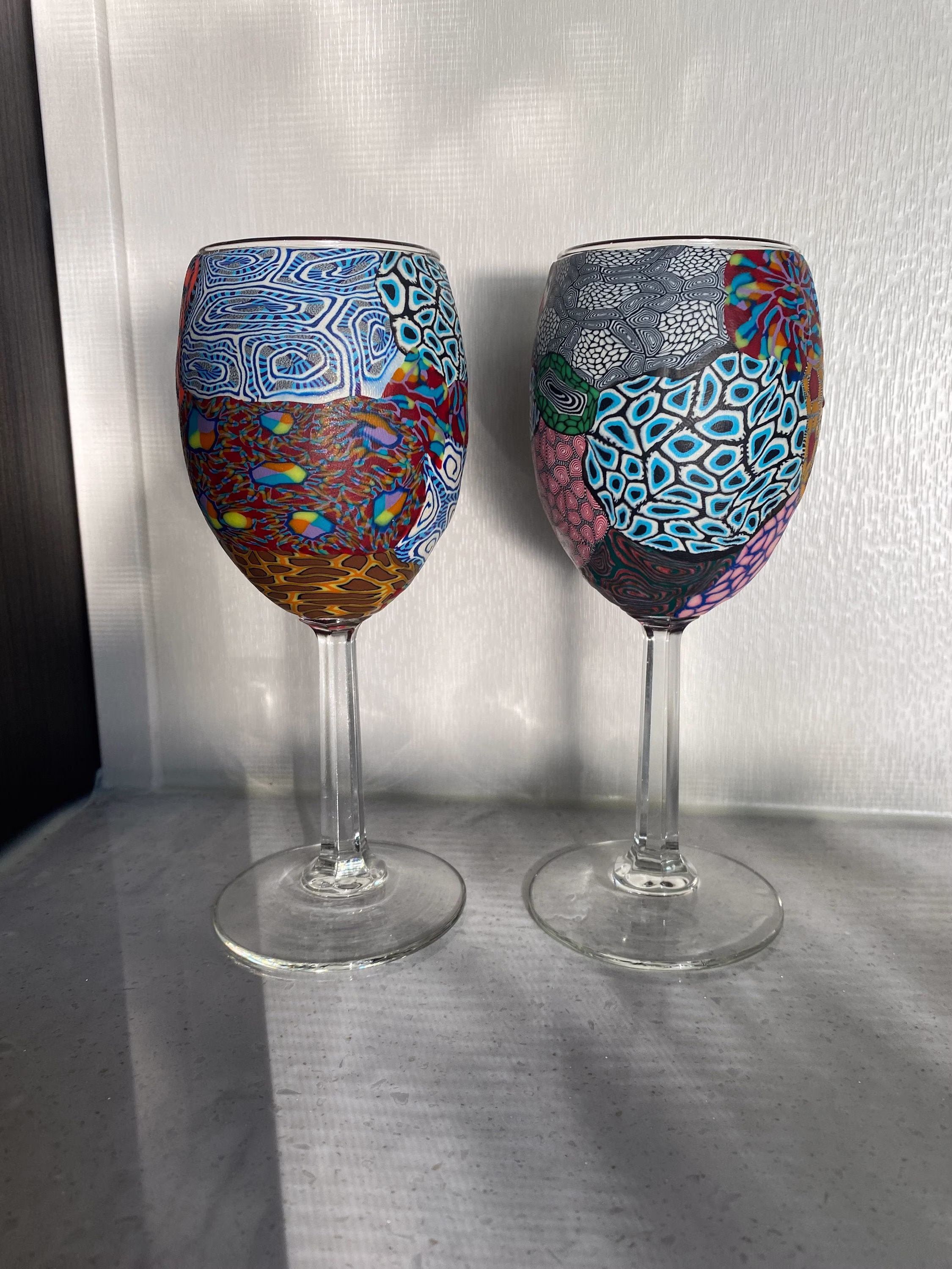 Wedding Kiddish Cup, Wine Glasses, Polymer Clay Millefiori Designs On Goblets