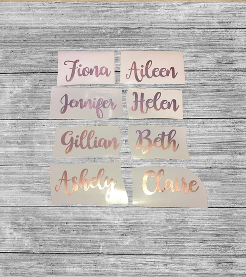 Personalized Rose Gold Custom Vinyl Name Decals Perfect For Wine Glasses, Champagne Glasses & Wedding Labels