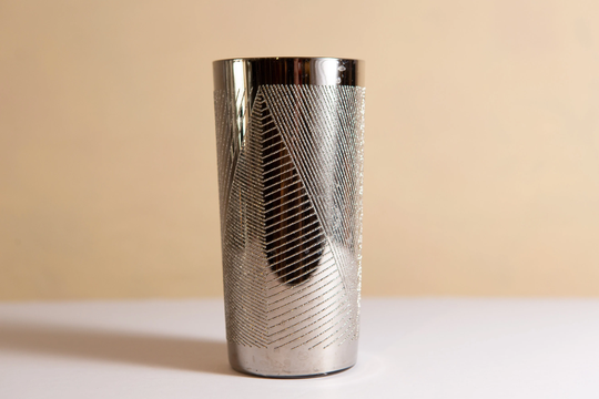 Silver Overlay Highball Tumbler - Vintage 12Oz Hand Blown Cocktail Glasses With Metallic Pattern Hollywood Regency Bohemian Barware