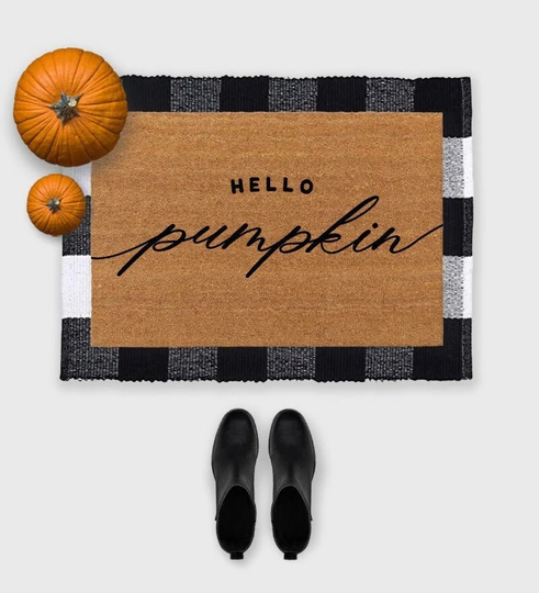 Hello Pumpkin Doormat, Hey There Doormat, Hello Doormat, Pumpkin Doormat, Fall Doormat, Fall Porch Decor, Fall Outdoor Decor
