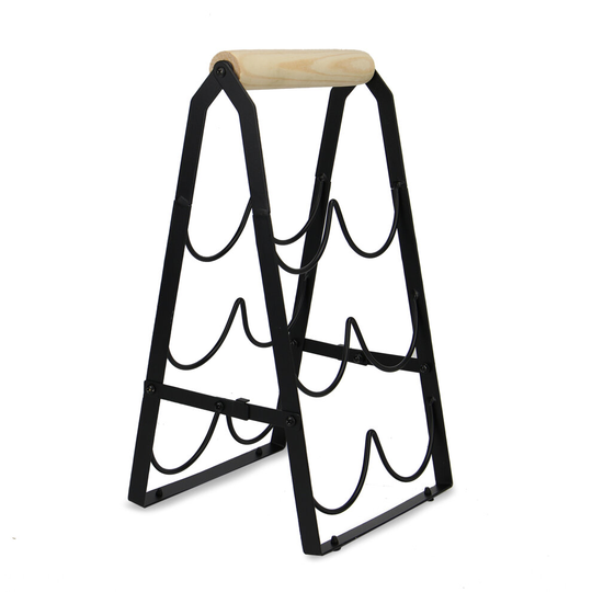 6 Bottle Wine Rack with Handle Freestanding Wine Carrier Oak Handle M&W