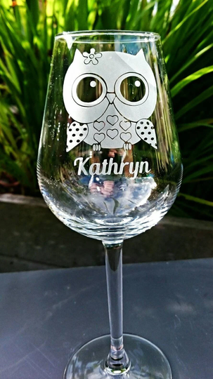 Cute Owl Engraved Glass - Personalised Handmade Choice Of Glasses, Gift, Birthday Christmas Gift