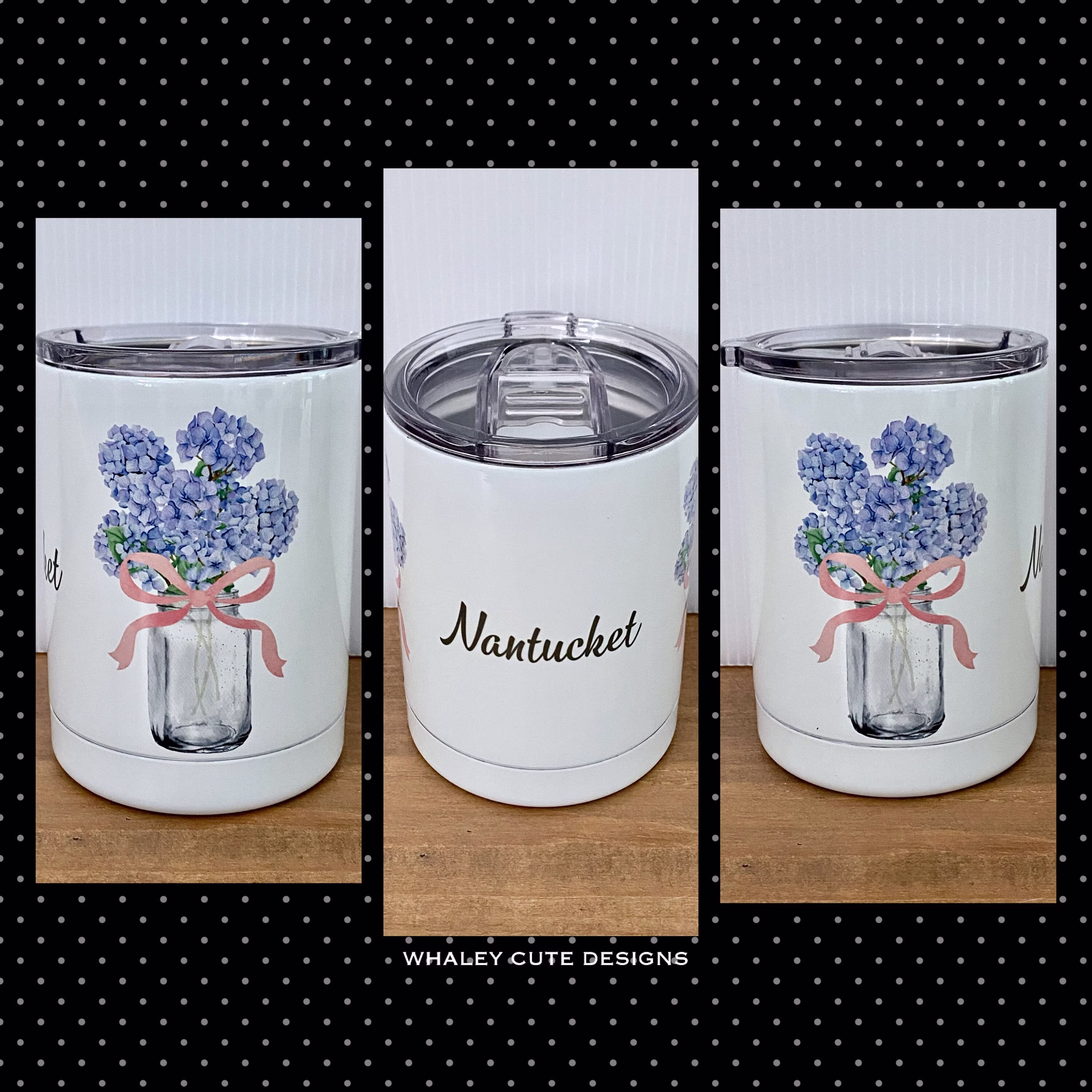 Nantucket Hydrangea 10 Oz Lowball Tumbler, Preppy Tumbler