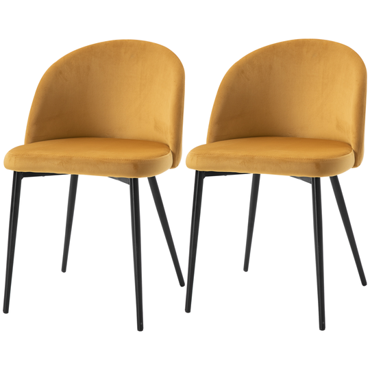 HOMCOM Velvet Contemporary Set Of 2 Kitchen Dining Chairs Mustard NEXT DAY DELIVERY | Aosom Ireland