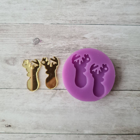 Dangle Earrings Mold - 25mm Reindeer Resin Mold, Christmas Flexible Silicone Polymer Clay Supplies, Supplies