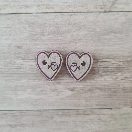 stud Earrings Mold, 15mm Kawaii Heart Face Resin Valentines Love Flexible Silicone Polymer Clay Supplies