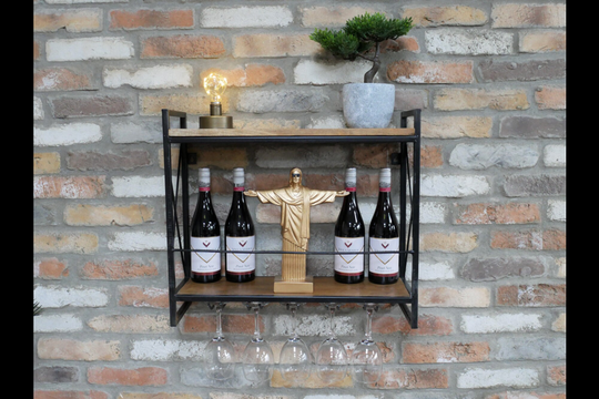 Wine Wall Cabinet - Metal Drinks Storage, Mango Wood & Metal