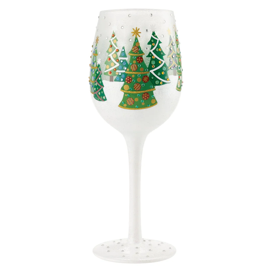 Christmas Trees in Snow Stemmed Wine Glass