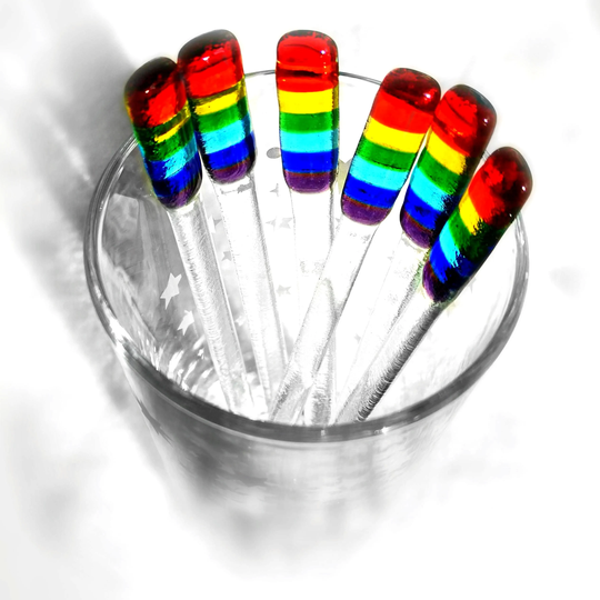Rainbow Cocktail Stirrers Swizzlesticks Reusable For Drinks Fused Glass Gift Present Gin Lovers Hot Chocolate Party