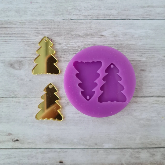 Dangle Earrings Mold - 25mm Xmas Tree Resin Mold, Christmas Flexible Silicone Polymer Clay Supplies, Supplies
