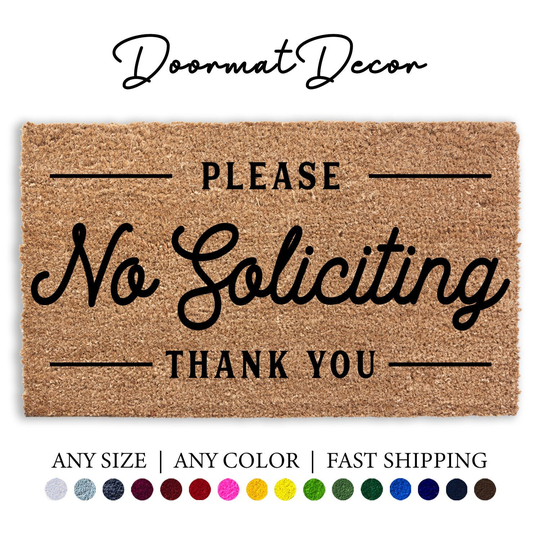 Please No Soliciting Thank You Doormat, Sign, Business Logo Entryway Outdoor Welcome Mat, Custom Personalized Doormat