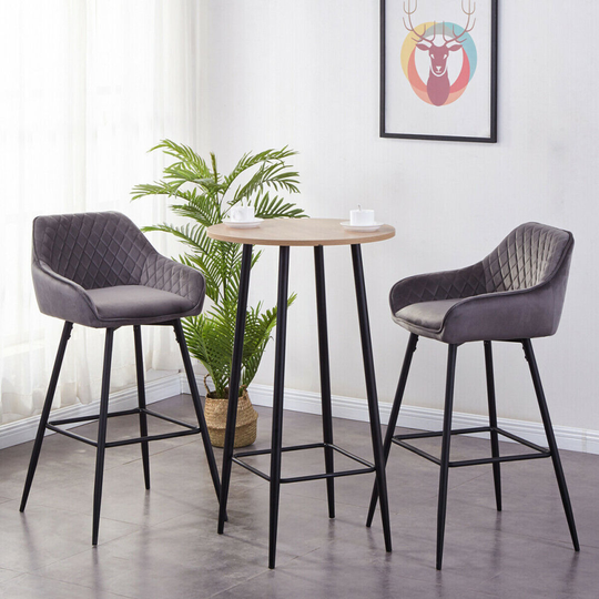 (Grey(Velvet), 2 Bar Stools) Bar Stool Breakfast High Counter Chair Pub Kitchen