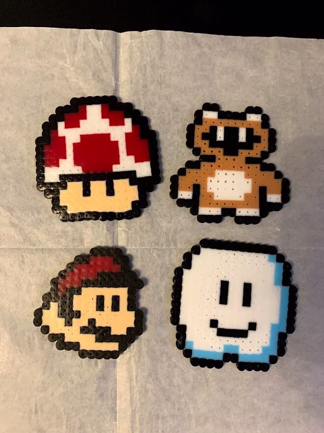 4 Pack Super Mario 3 Perler Beads Completed Decorative Art Collage Magnets For Fridge Work Metal Bead