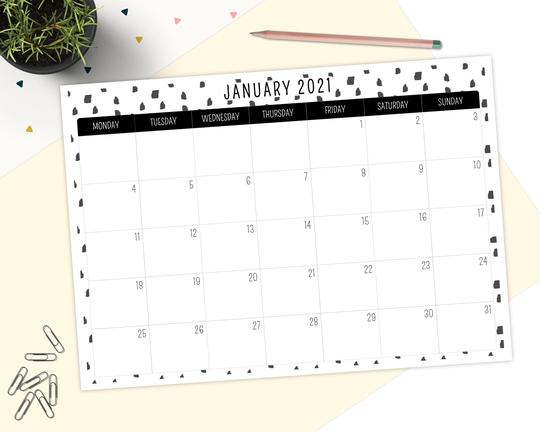 12 Months Monochrome Monthly Calendar Notepad - A4 Tearable Yearly Organiser Pad