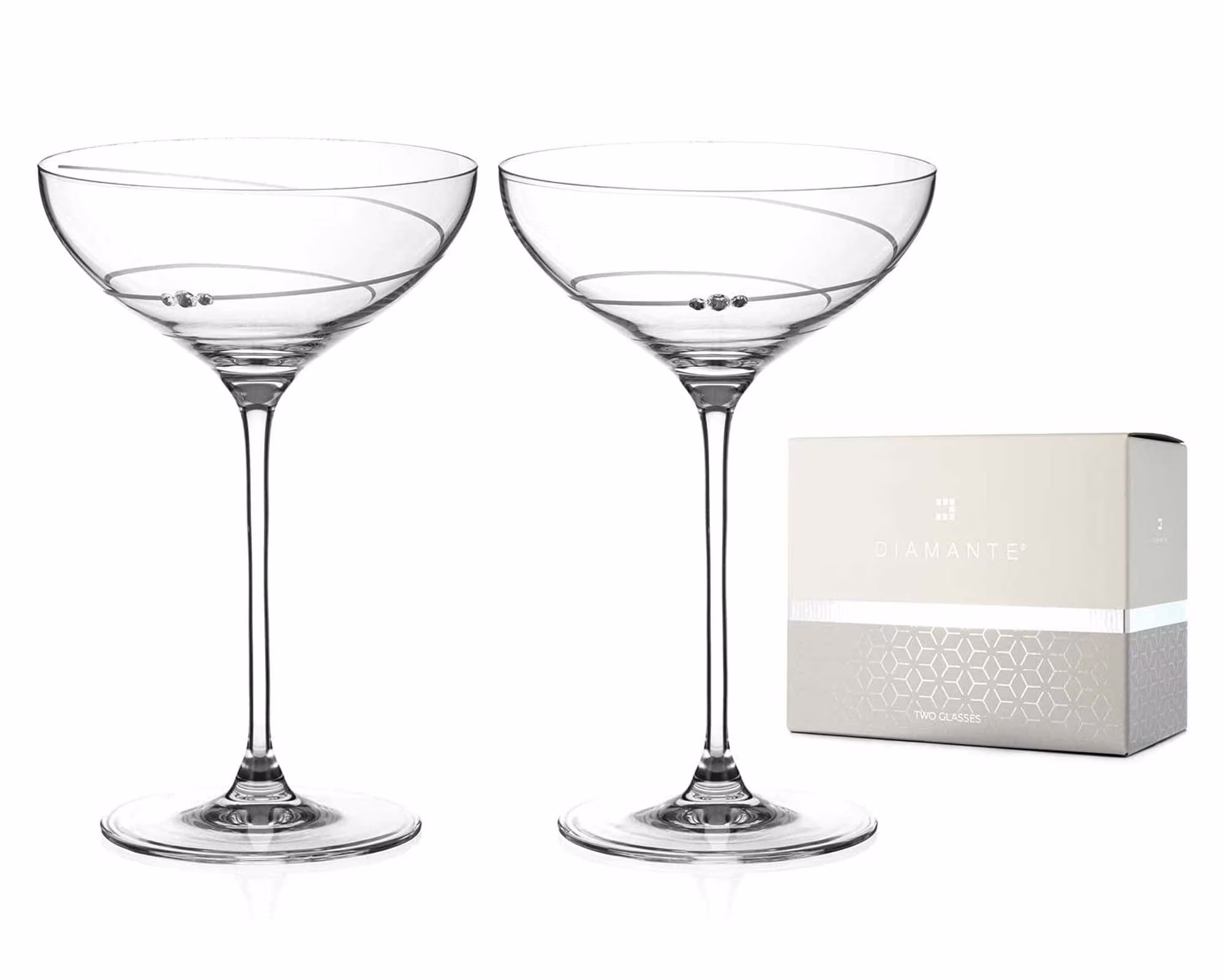 Diamante Swarovski Crystal Champagne Cocktail Saucers/Coupes Pair -