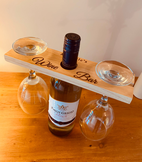 Personalised Wine Glass & Bottle Butler /Wooden Wine Glass & Bottle Holder. Ideal Gift For Couples, Christmas, Anniversary, Wedding