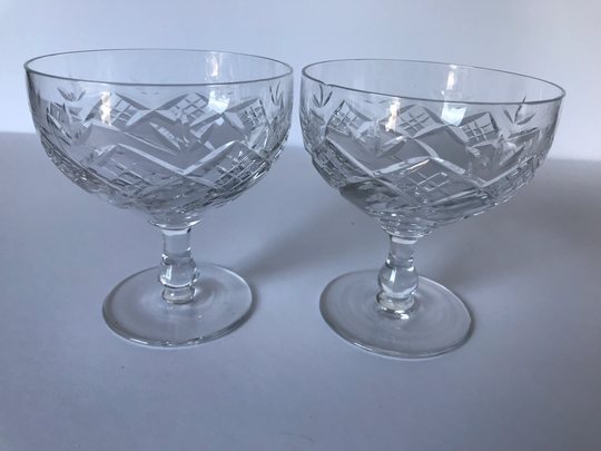 Vintage Elegant Crystal Champagne/Tall Sherbet Edi5 By Edinburgh Criss-Cross, Cut Fan Design On Bowl