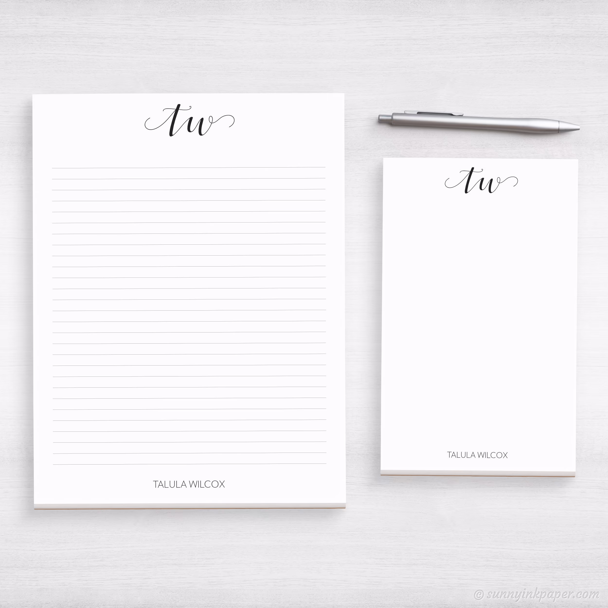 Personalized Monogram Notepad - For Her Simple Classic Stationery Desk Pad Customized 2 Initial #202