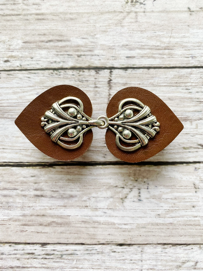 Cinch Clip | Cloak Clasp Silver & Brown Leather Dress Clips Waist Cincher Cardigan Unique Gift No Slip Grip Kardiklips