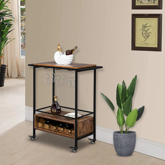 Ridlon 5 Bottle Floor Wine Bottle & Glass Rack in Rustic Brown