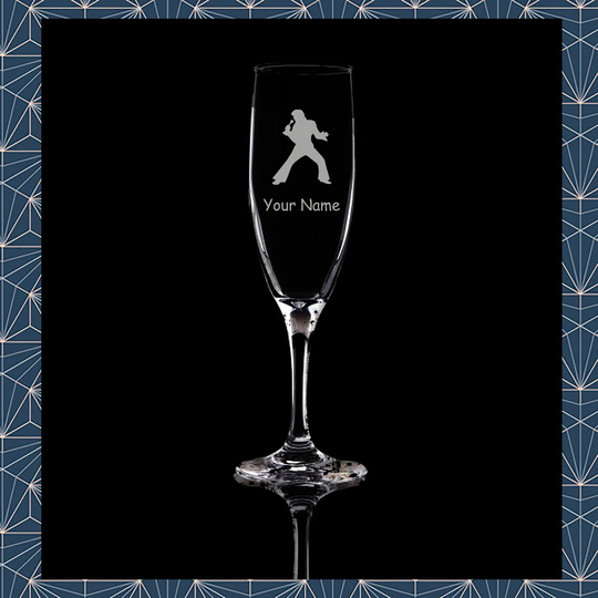 Elvis Presley Engraved Flute Prosecco Glass. Beautiful Etched Personalised With Name. Design Won't Wear Off Like Vinyl.52