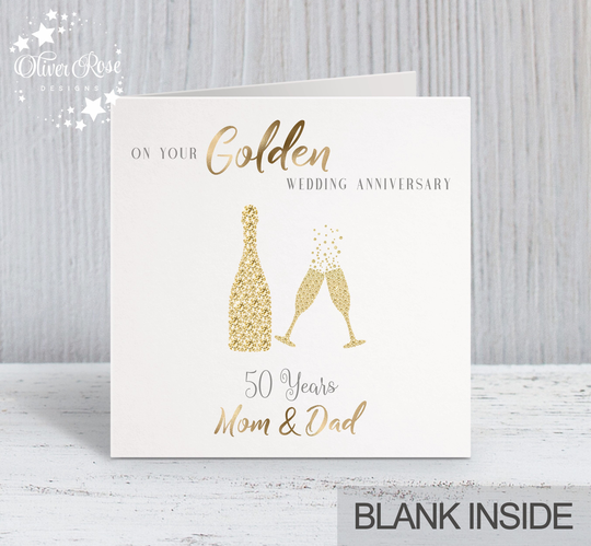 Golden Anniversary Card, 50Th Mum & Dad 50Th, Nan & Grandad, Grandma, Gran, Personalised, Any Names, Printed Card