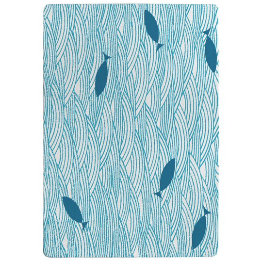 Rainey Waves and Fish Shaggy Blue Rug