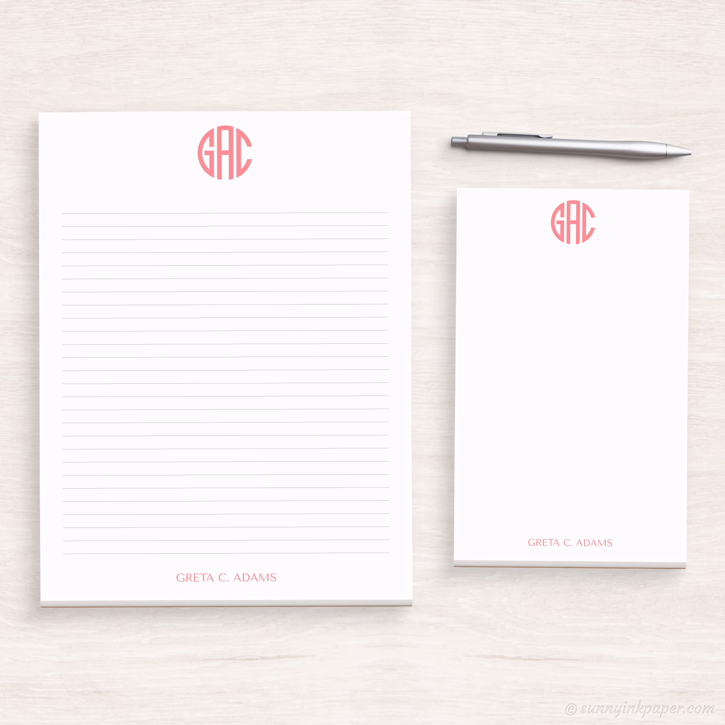 Personalized Monogram Notepad - Circle Preppy Customized Elegant Classic Memo Pad #200