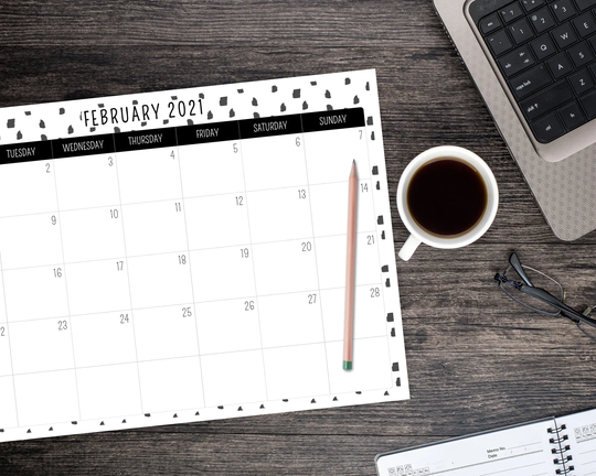 A3 12 Months Monochrome Monthly Calendar Notepad - Tearable Yearly Organiser Pad