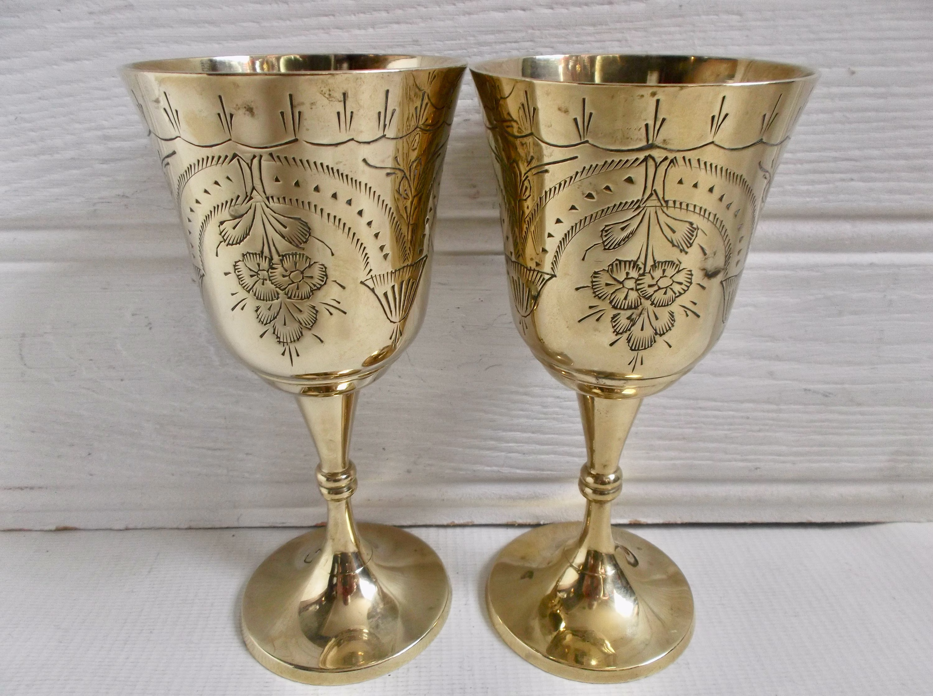 Antique Brass Chalice Wine Goblets Wedding & Ceremonial Toasting Champagne Coup Cups