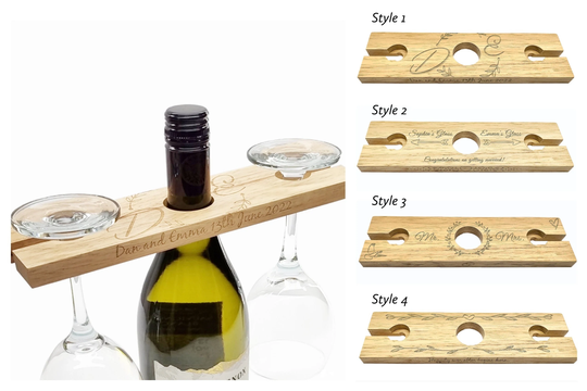Personalised Wine Glass & Bottle Holder Butler Stand - Mr & Mrs Wedding Gift His Hers Housewarming